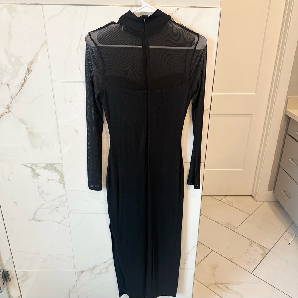 Black Sheer-Panel Long Sleeve Maxi Dress - Picture 6 of 6